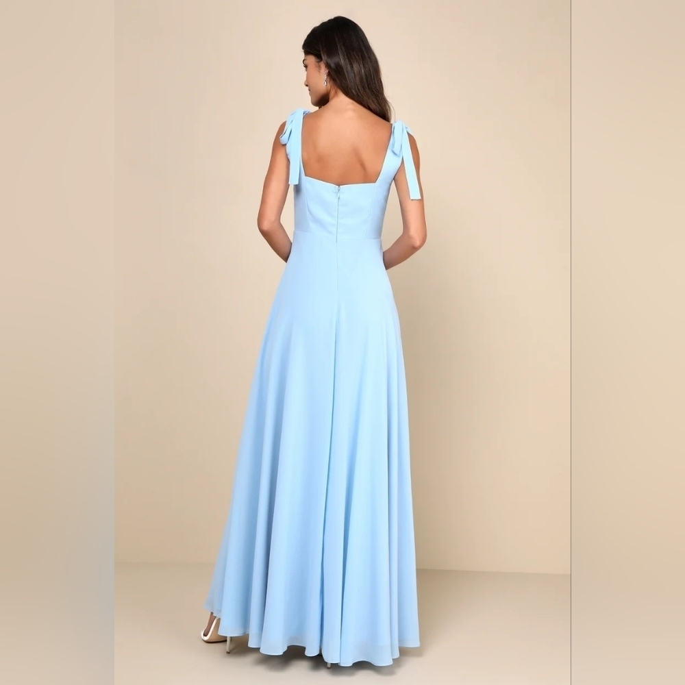 Lulus Love Me Forever Light Blue Tie-Strap Square Neck Maxi Dress S Wedding NWT - Picture 5 of 9